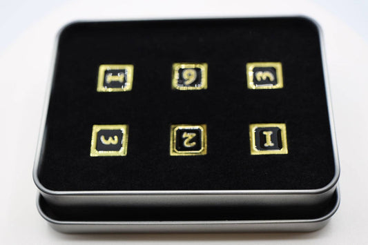 6 piece Metal D6s - Black and Gold