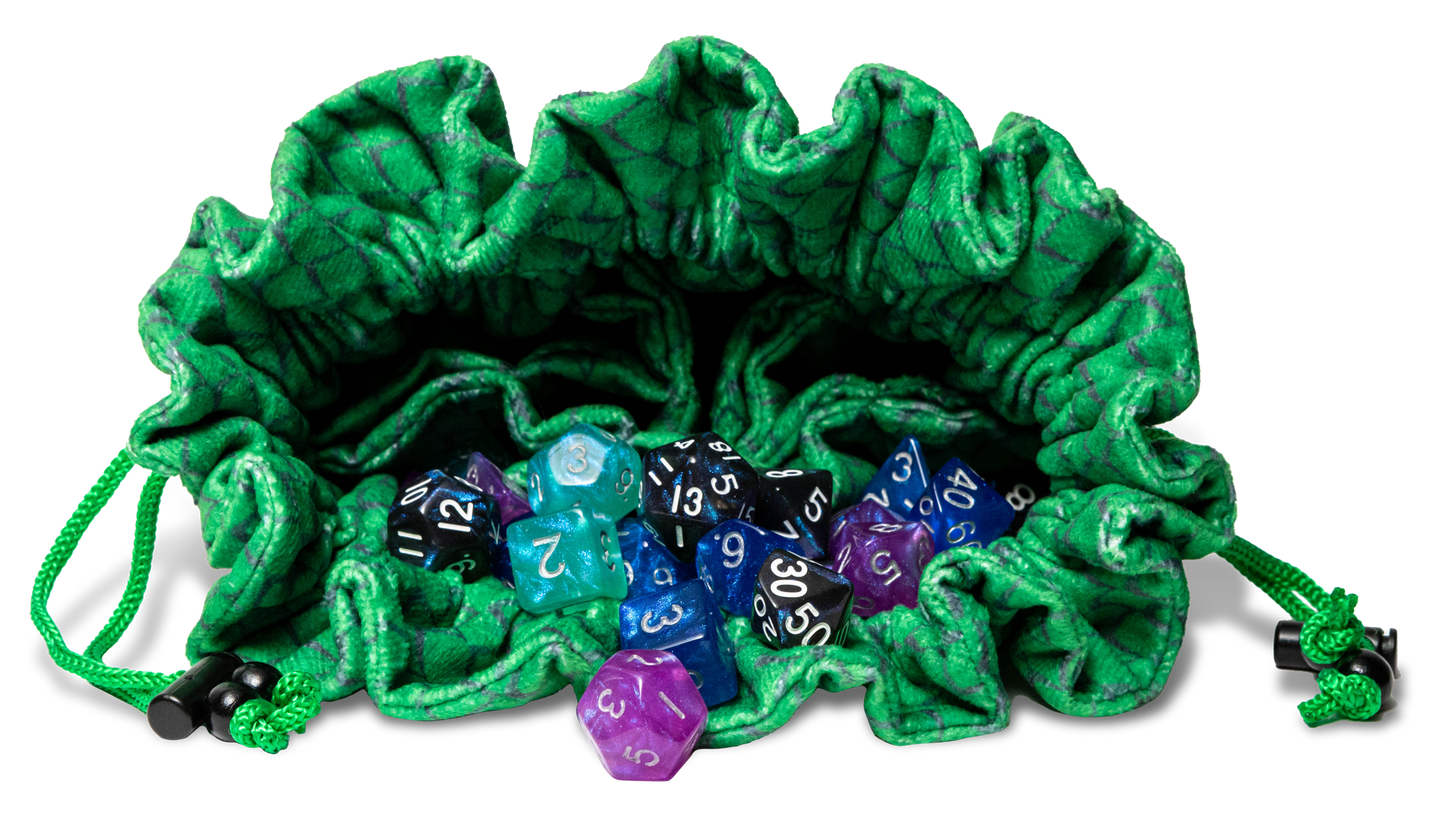 Dragon Storm Velvet Compartment Dice Bag Green Dragon Scales