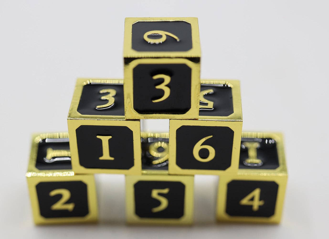 6 piece Metal D6s - Black and Gold