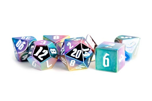 Rainbow Aegis 16mm Aluminum Plated Acrylic Poly Dice Set: Rainbow Aegis w/ White Numbers